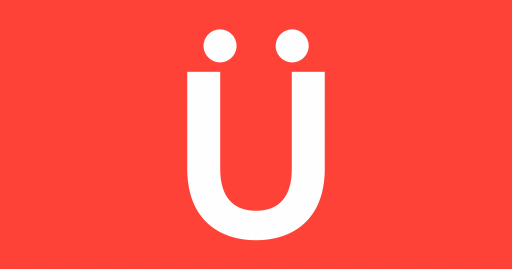 Großes weißes Ü auf rotem Hintergrund, Logo der Zeitschrift Übersetzen