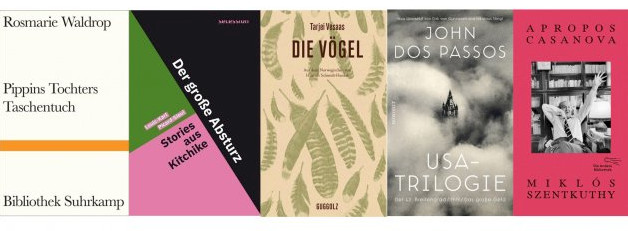 Die fünf nominierten Titel für den Preis der Leipziger Buchmesse 2021 in der Kategorie Übersetzung