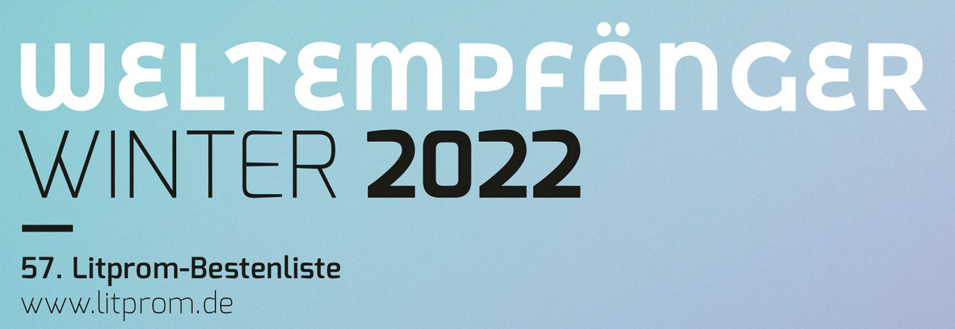 Logo der Weltempfänger-Bestenliste Winter 2022/23; Graphik: Litprom